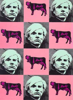 Collage mit Gesicht von Andy Warhol und einer Kuh
